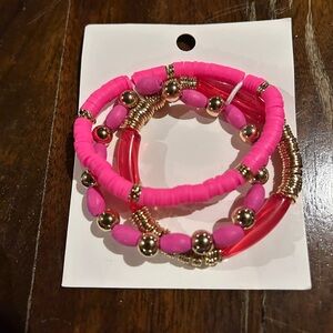 Pink and Gold Beaded Bracelet Set